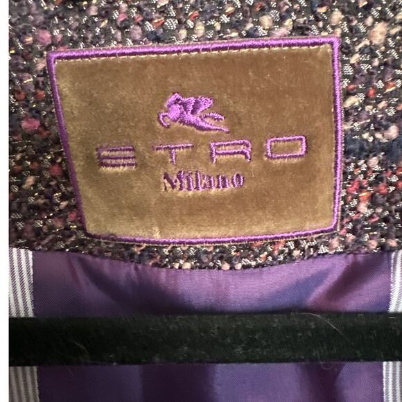 Etro Milano Blazer Purple Tweed Wool Blend Two Button Closure Jacket - Picture 2 of 7